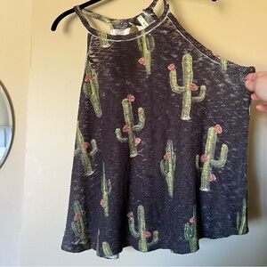 High Neck Cactus Print Knit Tank